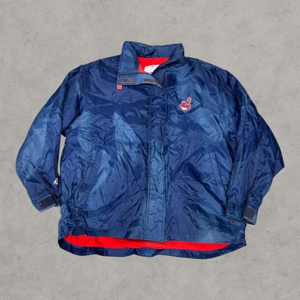 Vintage Cleveland Indians Jacket Mens XL Blue 90s Majestic MLB Windbreaker Faded